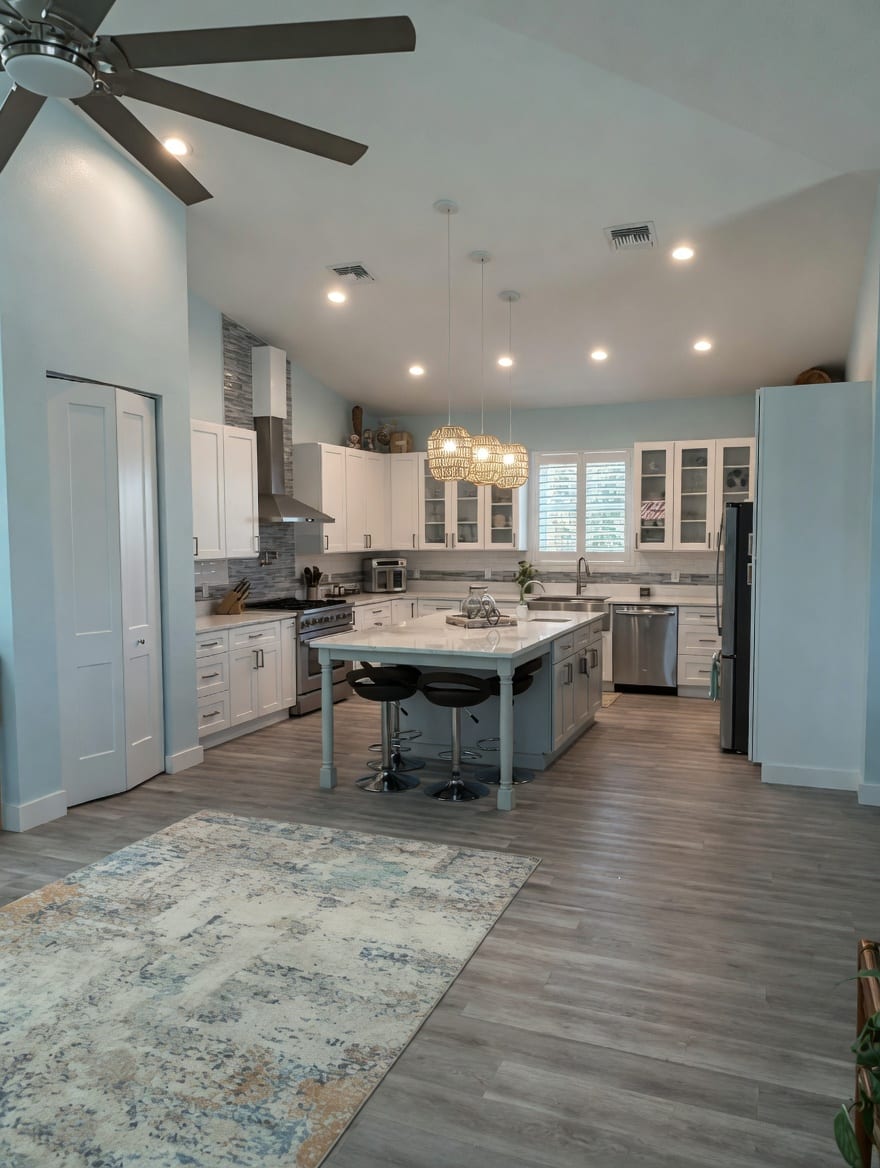 Vaulted White Kitchen — Island Club Cleaning