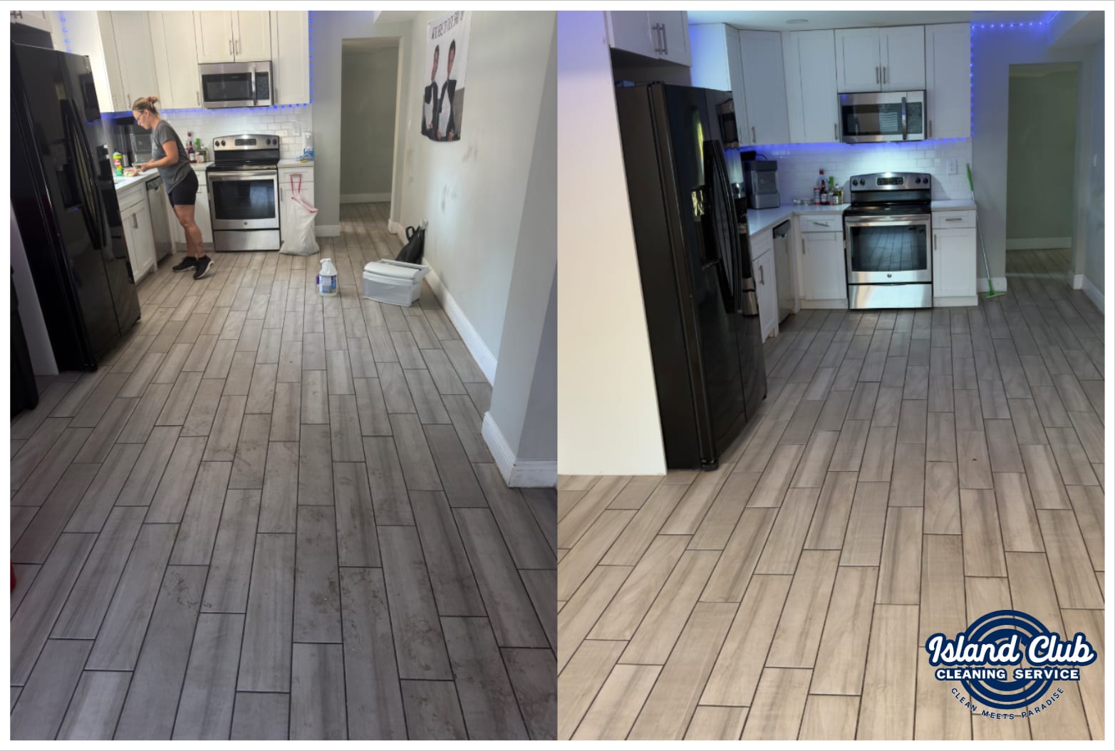 Kitchen Floor — before and after, Island Club Cleaning