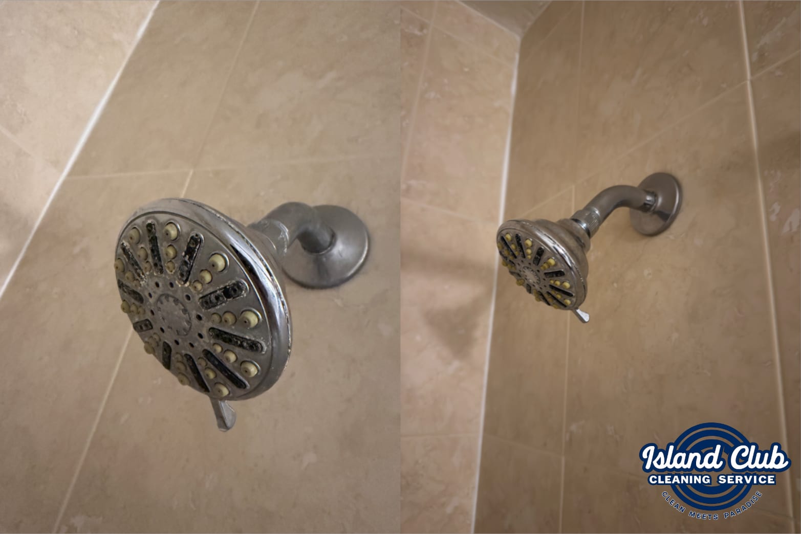 Showerhead — before and after, Island Club Cleaning